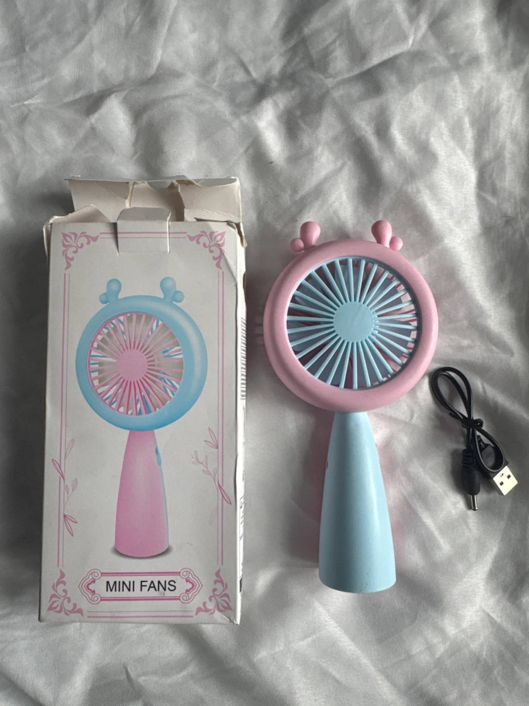 Pink Mini Fan with USB Charging Cable