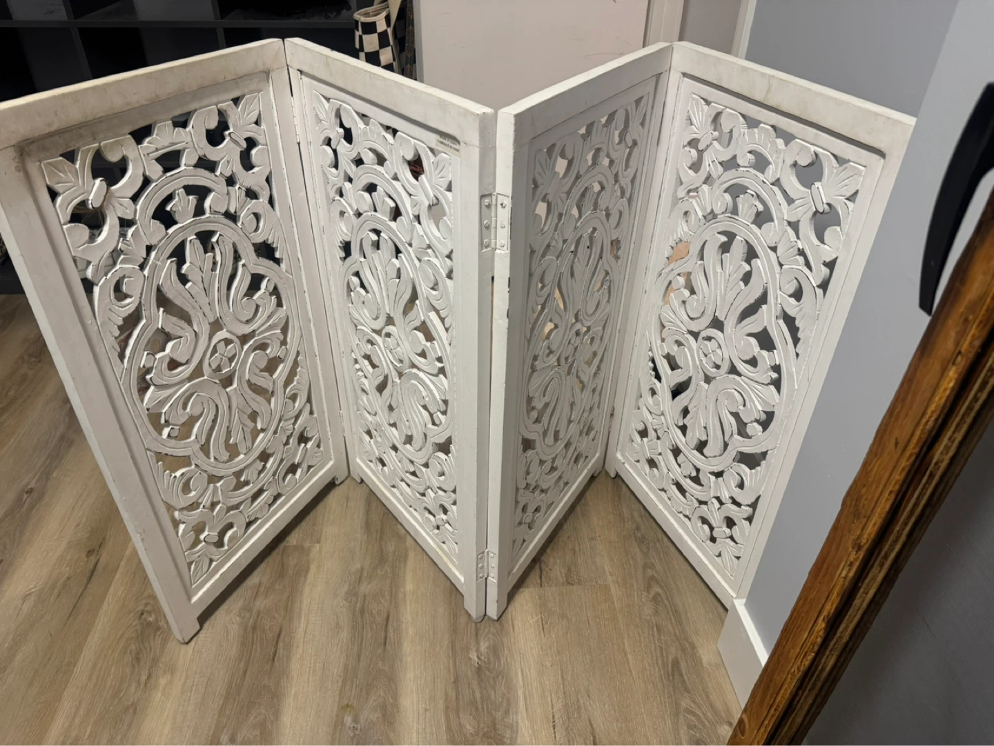 White Carved Wood Room Divider / Screen