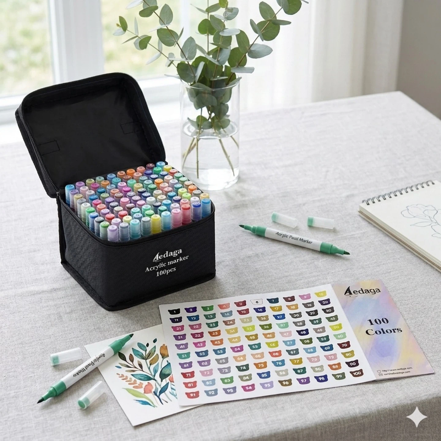 Aedaga 100 Acrylic Paint Marker Set Dual Tip Zippered Case