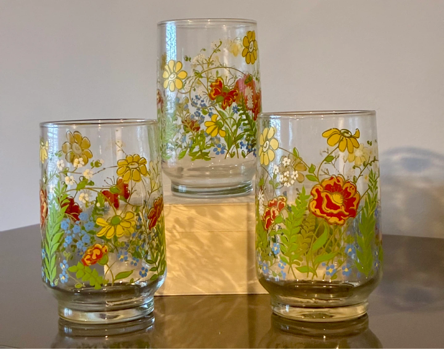 Set of 3 Vintage Floral Glasses