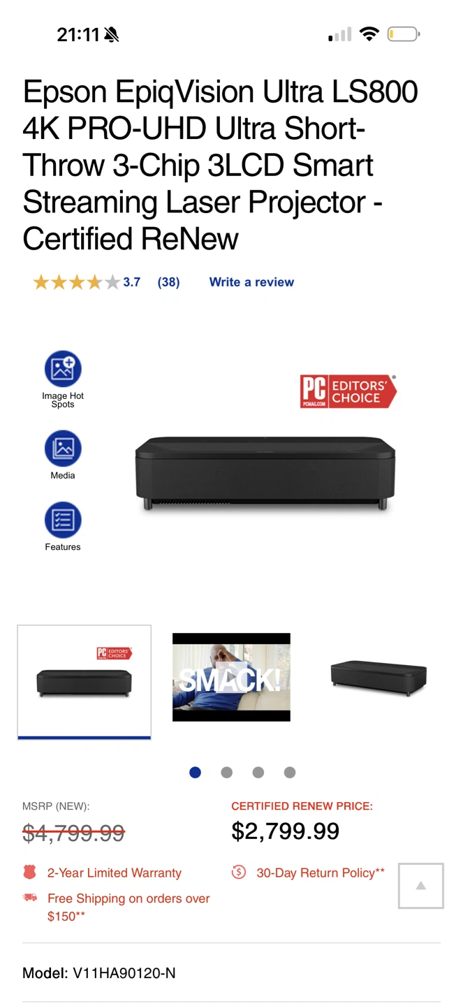 Epson EpiqVision Ultra LS800 4K Smart Streaming Laser Projector - photo 4