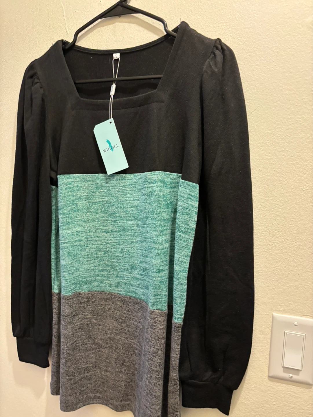 WIHOLL Women's Long Sleeve Color Block Square Neck Top Size S