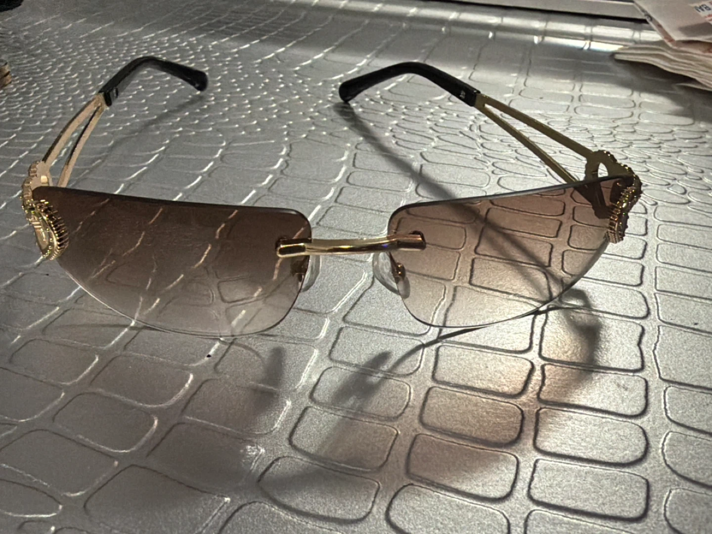 Gold Rimless Sunglasses with Heart Details