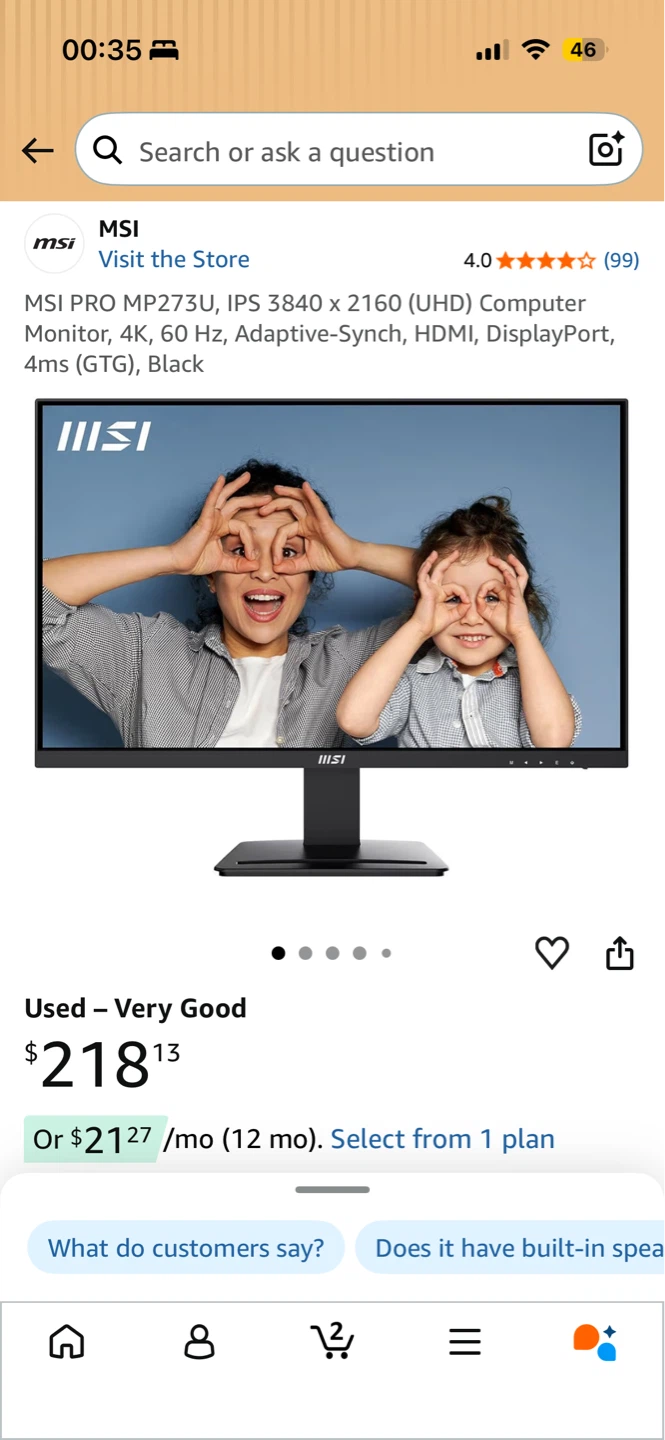 (MOVING SALE!) MSI PRO MP273U UHD Computer Monitor