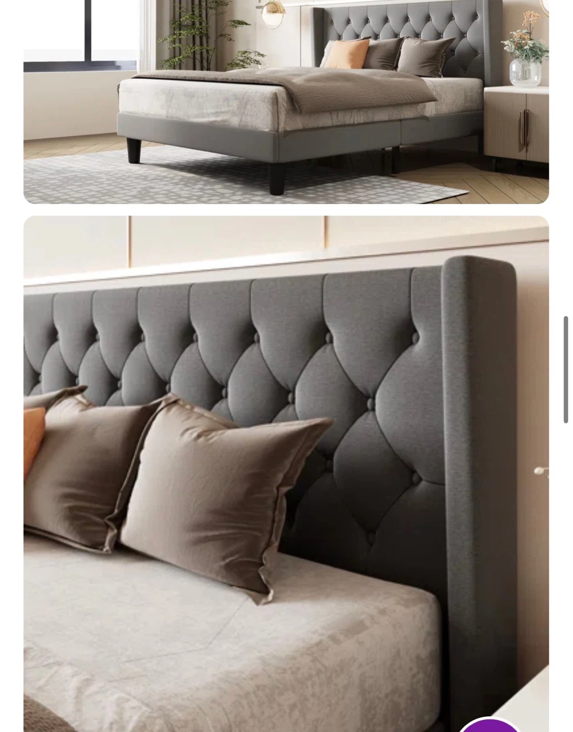 Grey Queen Size Upholstered Platform Bed Frame - photo 3
