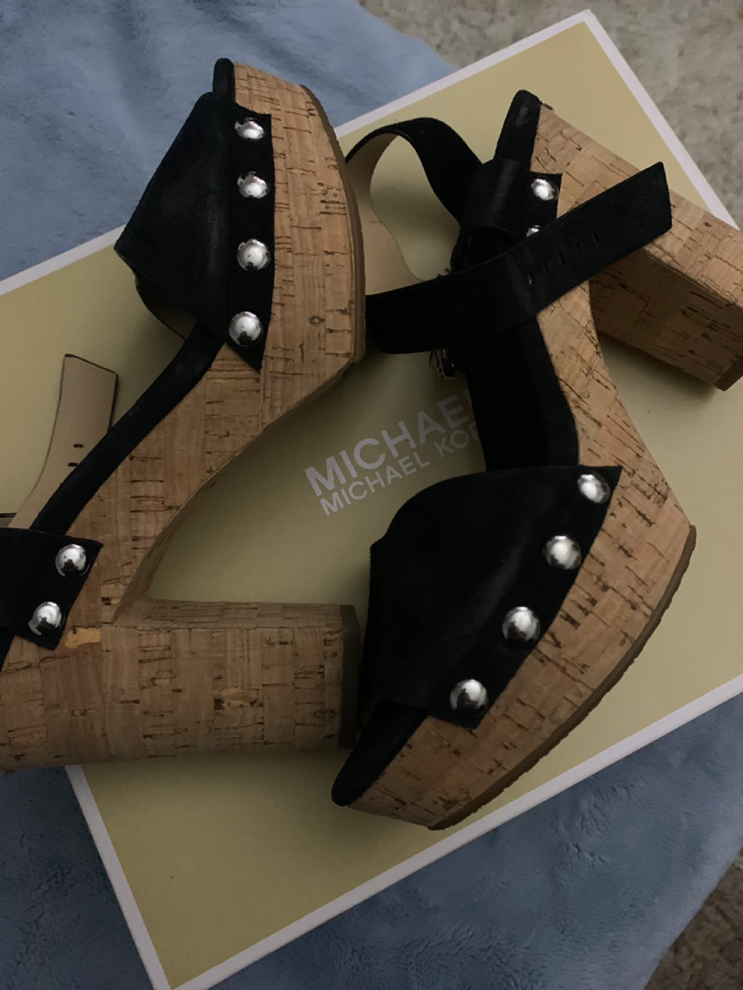 Michael Kors Black Cork Wedge Sandals