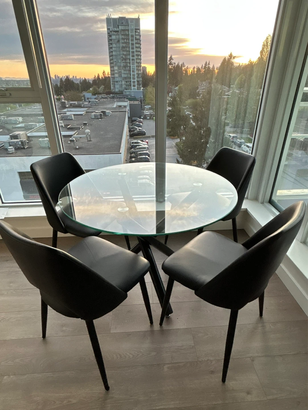 Black Leather Dining Chairs with Metal Legs (Set of 4)
