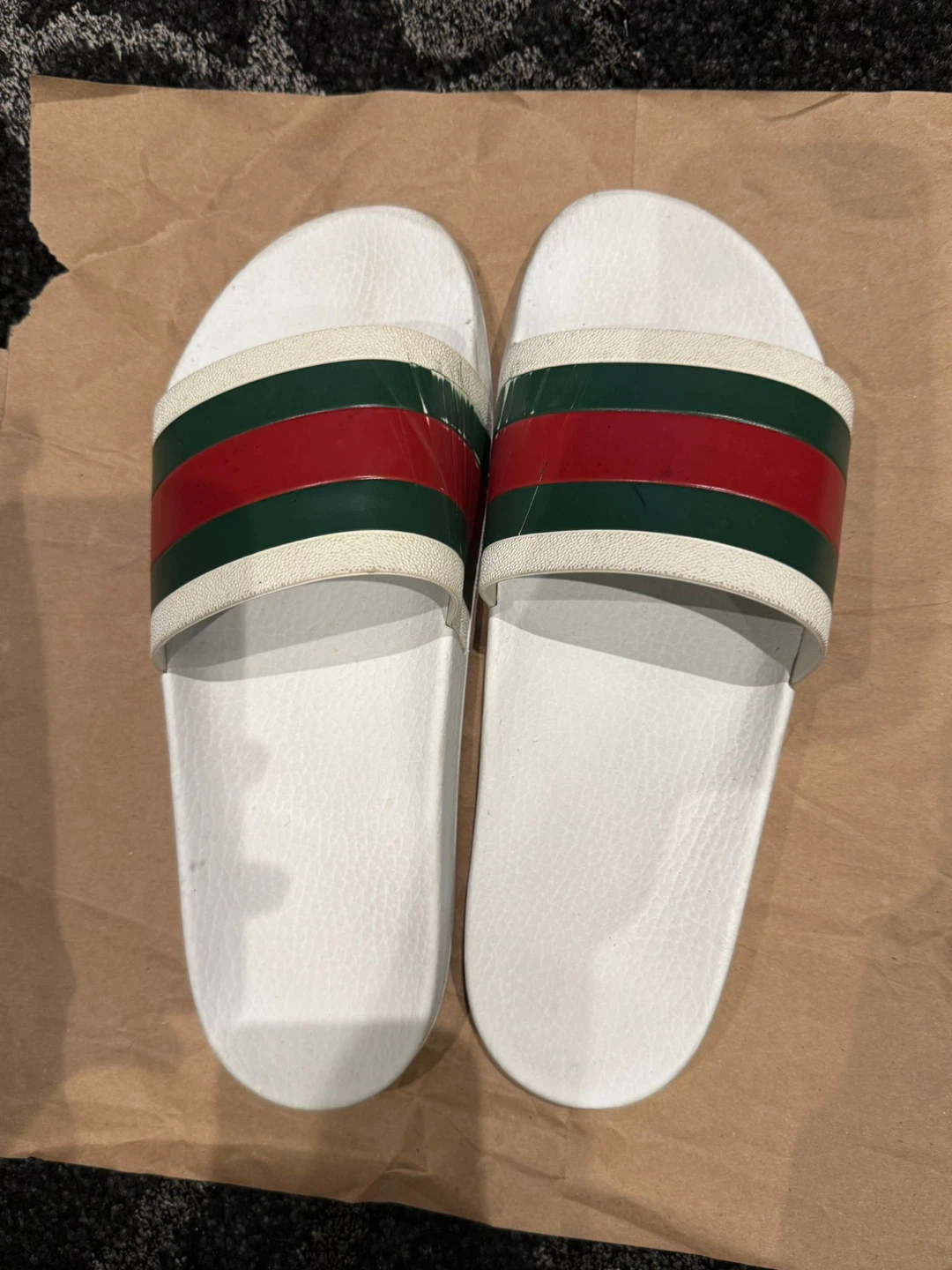 Gucci White Stripe Slide Sandals