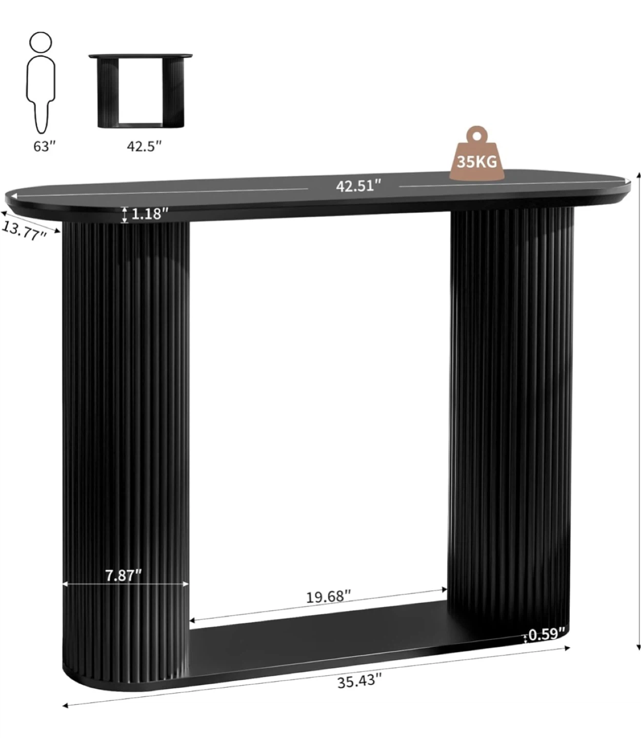 Black Fluted Console Table - 42.5" Long - photo 2
