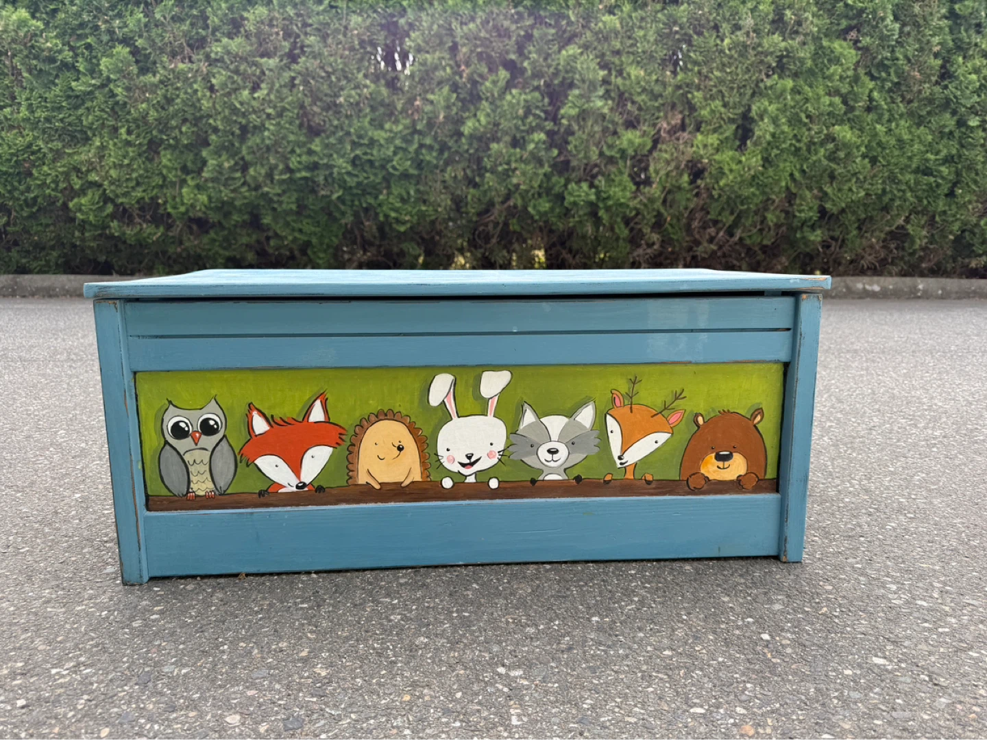 Hand-painted Wooden Toy Chest with Woodland Animals