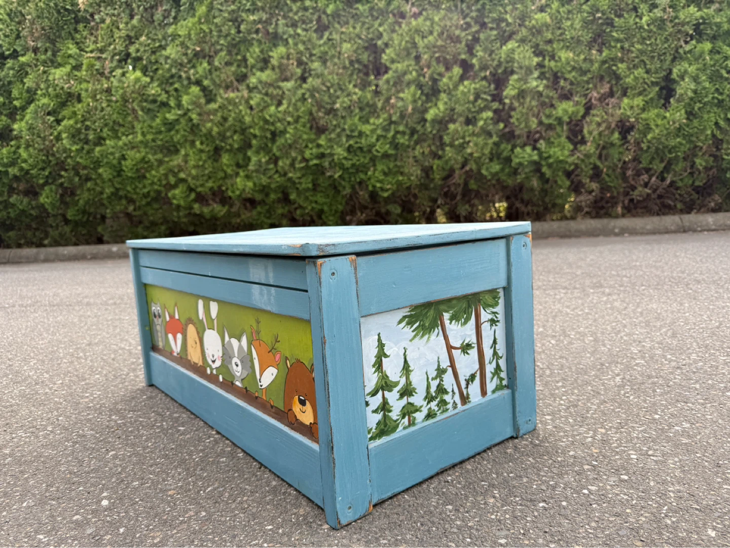 Hand-painted Wooden Toy Chest with Woodland Animals - photo 3