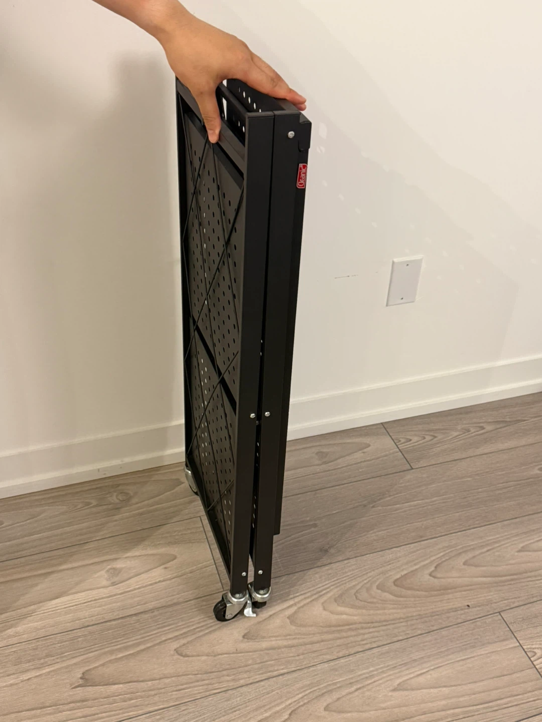 Black 3-Tier Folding Shelf Unit with Wheels - photo 3