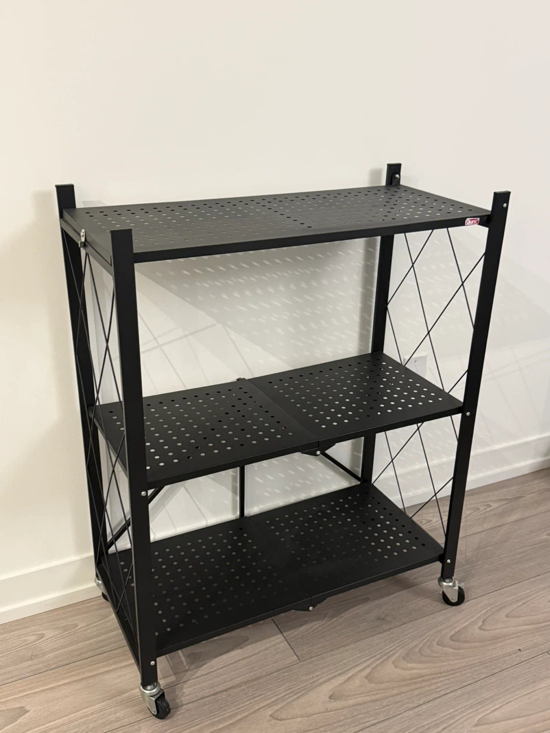 Black 3-Tier Folding Shelf Unit with Wheels