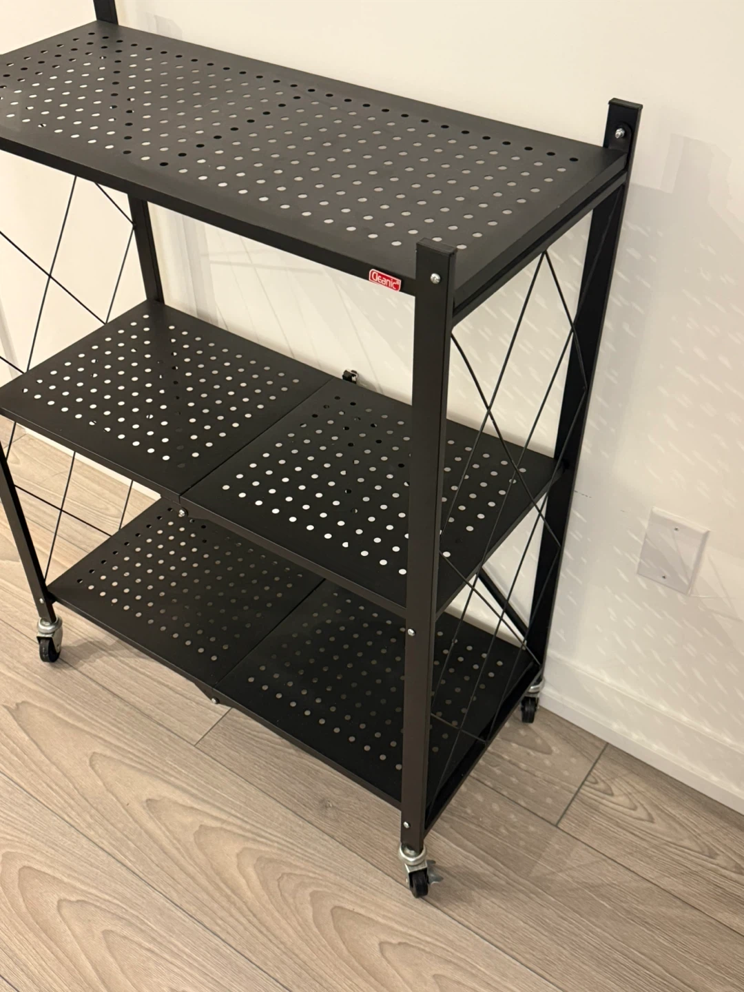 Black 3-Tier Folding Shelf Unit with Wheels - photo 2