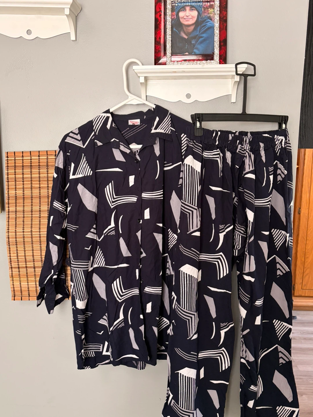 WOMENS Pajama Set - Navy Blue Geometric Print - Size L - photo 3