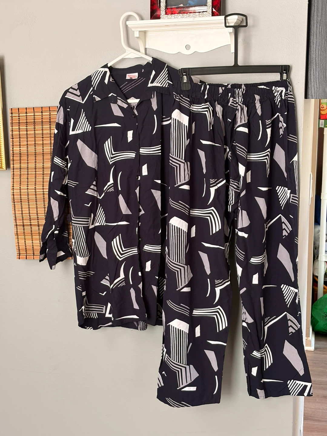WOMENS Pajama Set - Navy Blue Geometric Print - Size L - photo 2