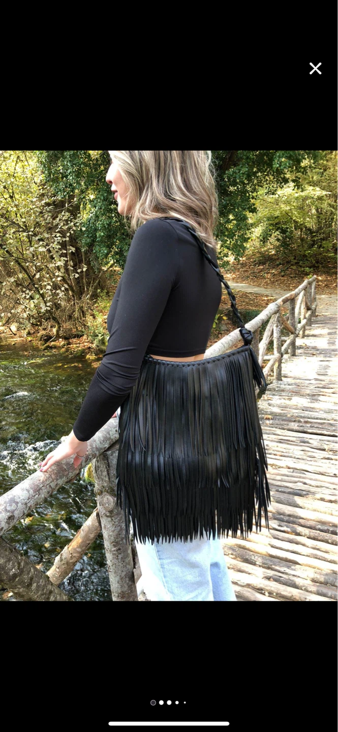 Black leather Fringe Shoulder Bag - photo 3