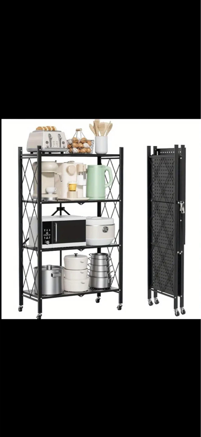 Black 3-Tier Folding Shelf Unit with Wheels - photo 5
