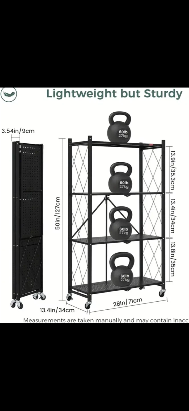 Black 3-Tier Folding Shelf Unit with Wheels - photo 4