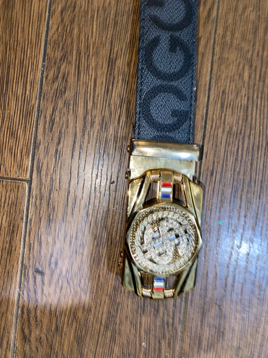Black belt with GG pattern and gold buckle - photo 2