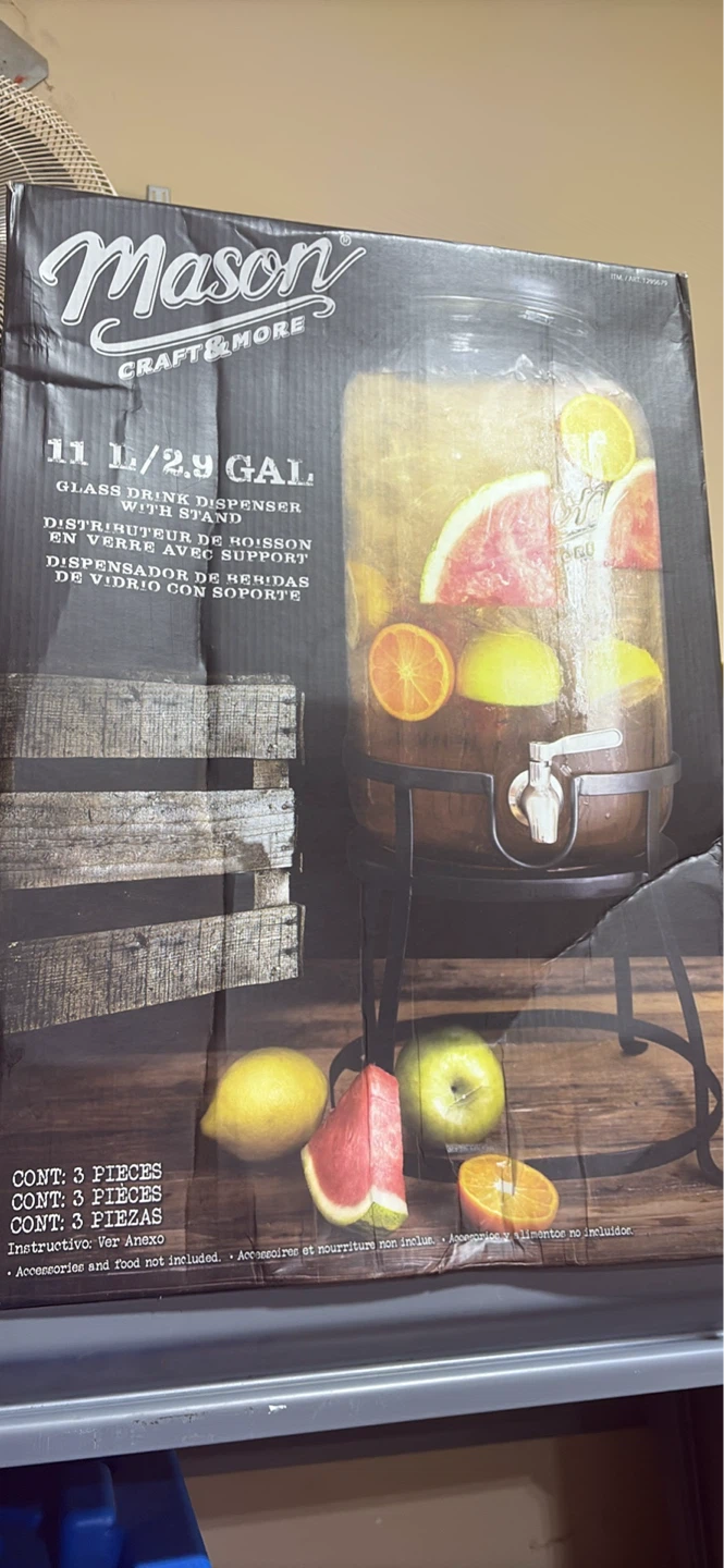 Mason Glass Drink Dispenser with Stand 11L/2.9 GAL