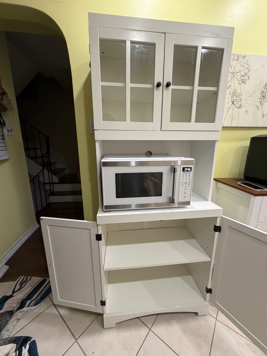 White Storage Cabinet with Microwave Shelf
