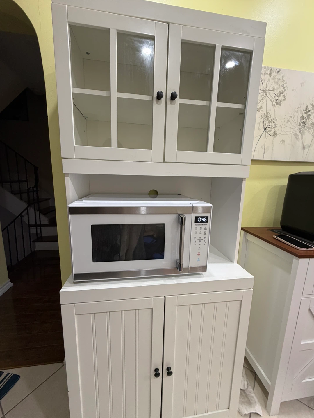 White Storage Cabinet with Microwave Shelf - photo 2