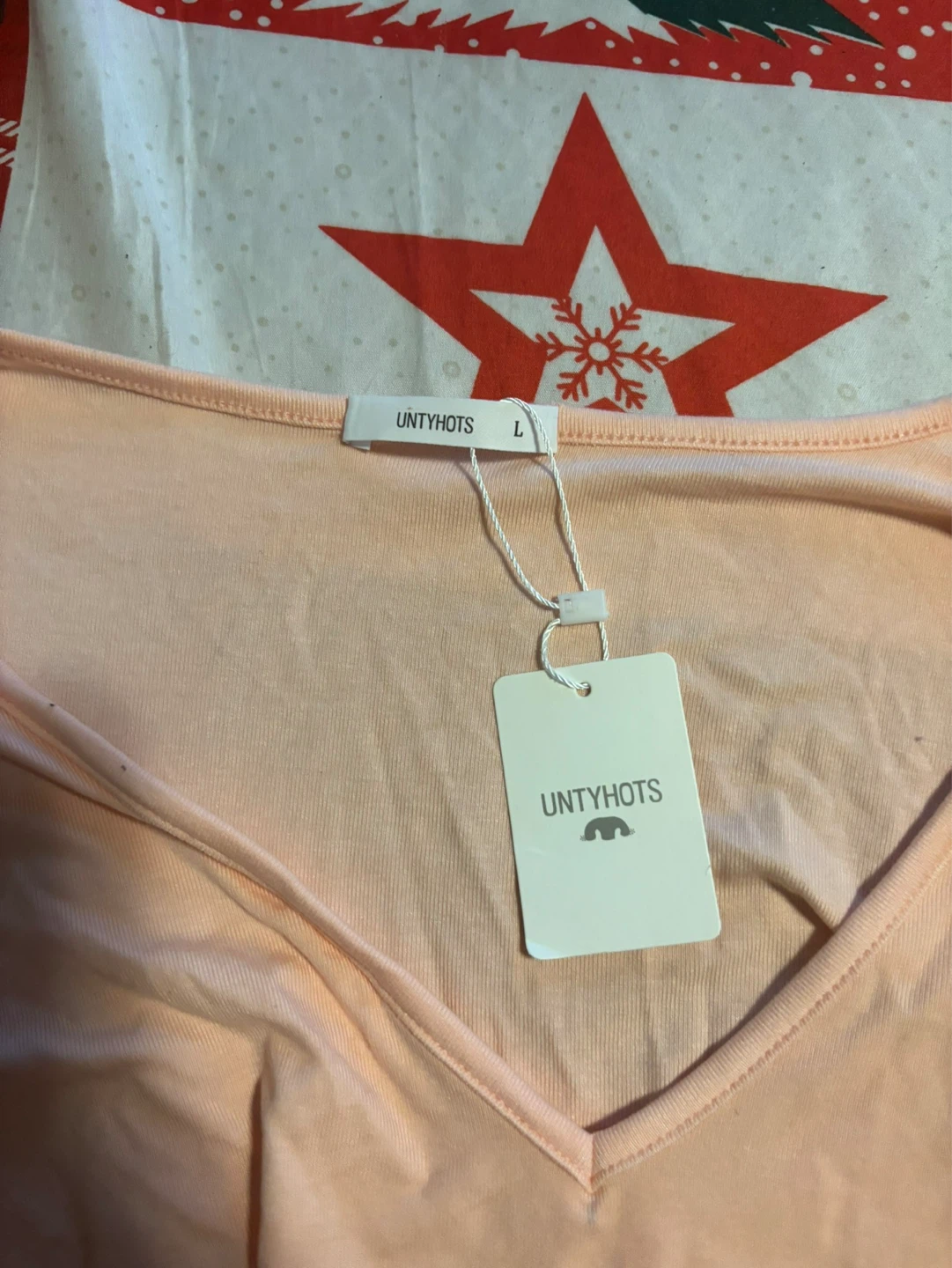 UNTYHOTSG Peach V-Neck Long Sleeve Bodysuit - Size L - photo 2