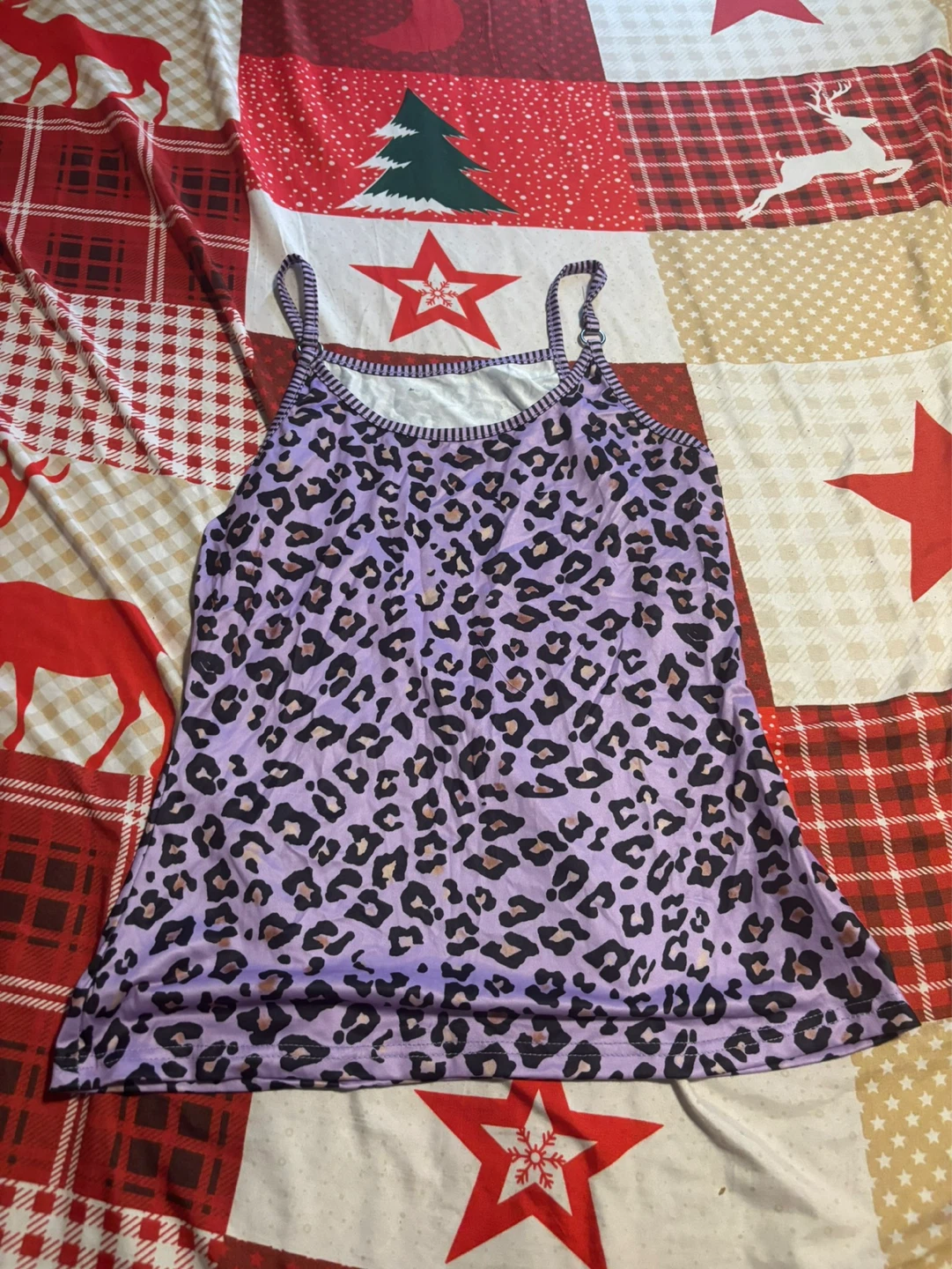 Purple Leopard Print Spaghetti Strap Tank Top