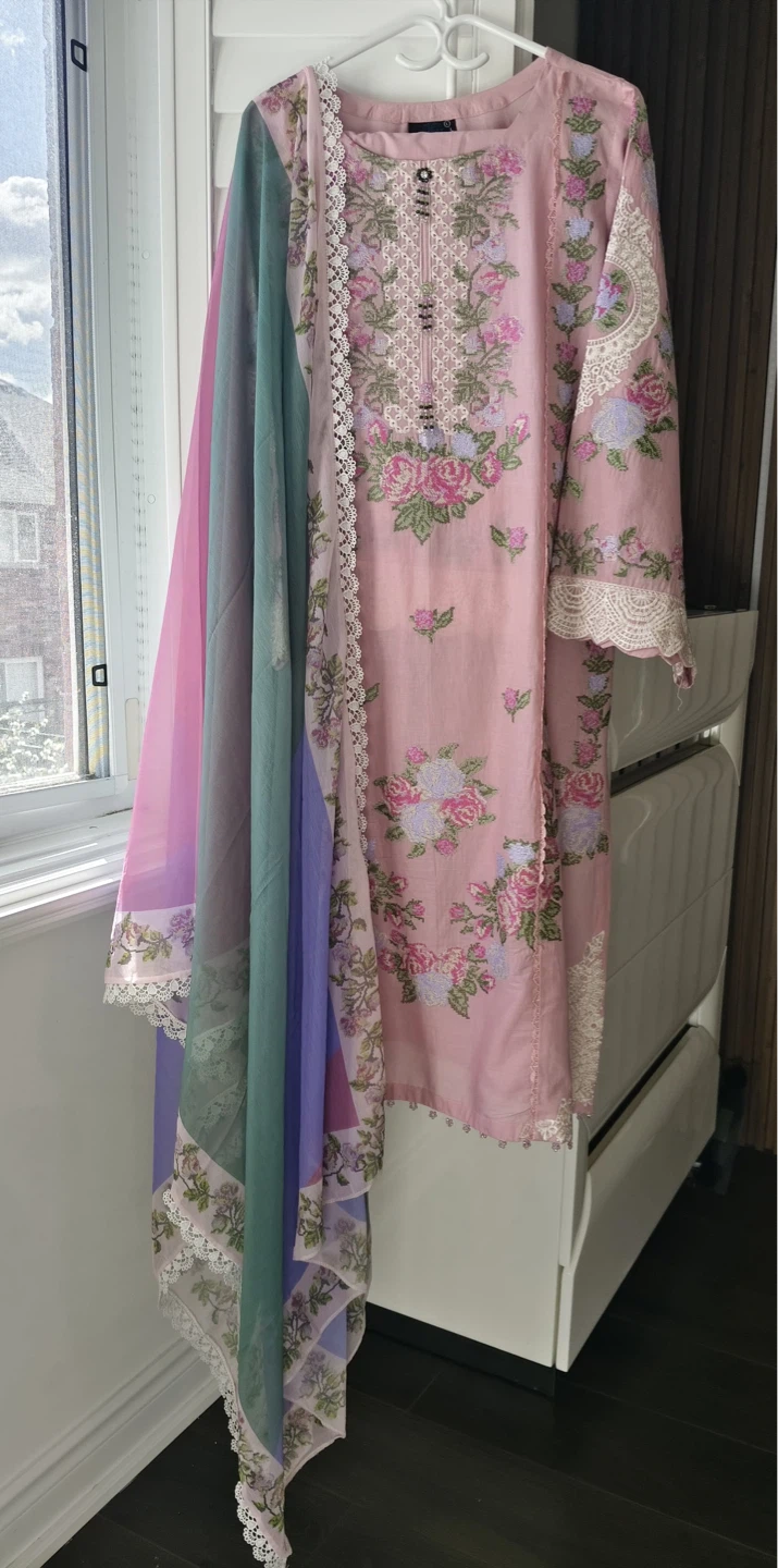 Pink Embroidered & Party Wear Kurti with Dupatta