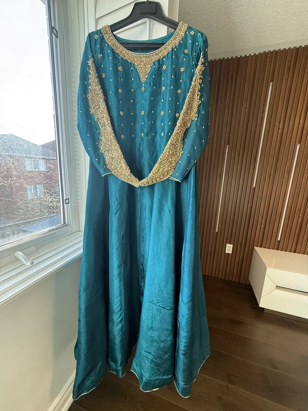 Teal Anarkali Suit with Gold Embroidery & antique handmade work
