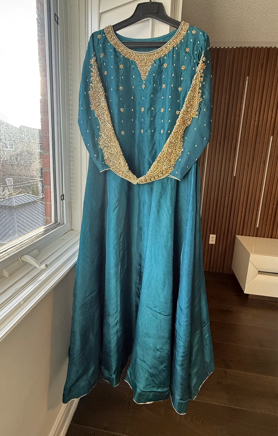 Teal Anarkali Suit with Gold Embroidery & antique handmade work - photo 2