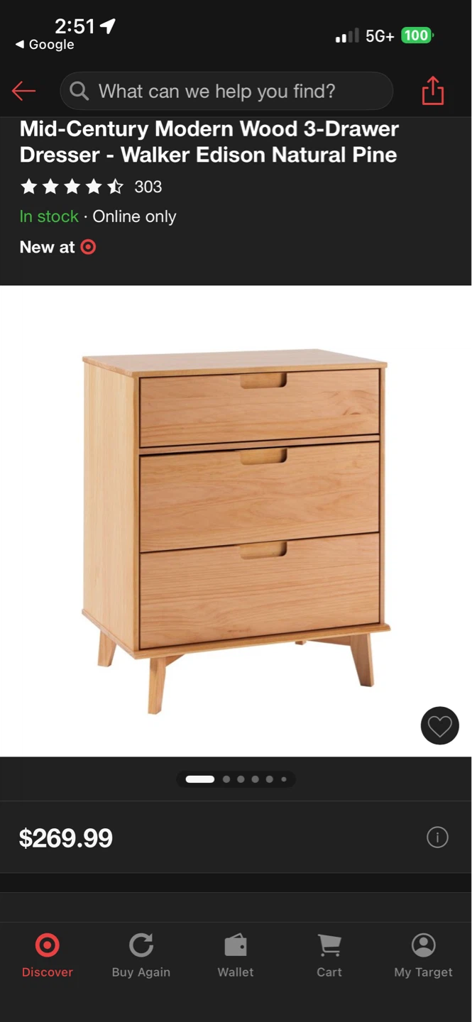 Mid-Century Modern Wood 3-Drawer Dresser - photo 3