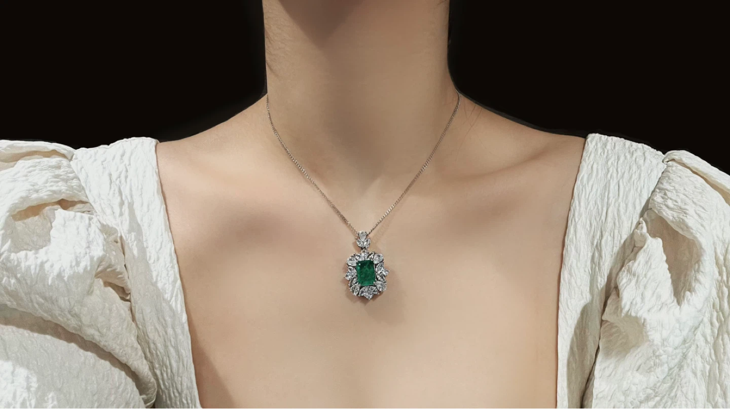 Stunning Royal Emerald Pendant - High-Sparkle CZ Accents