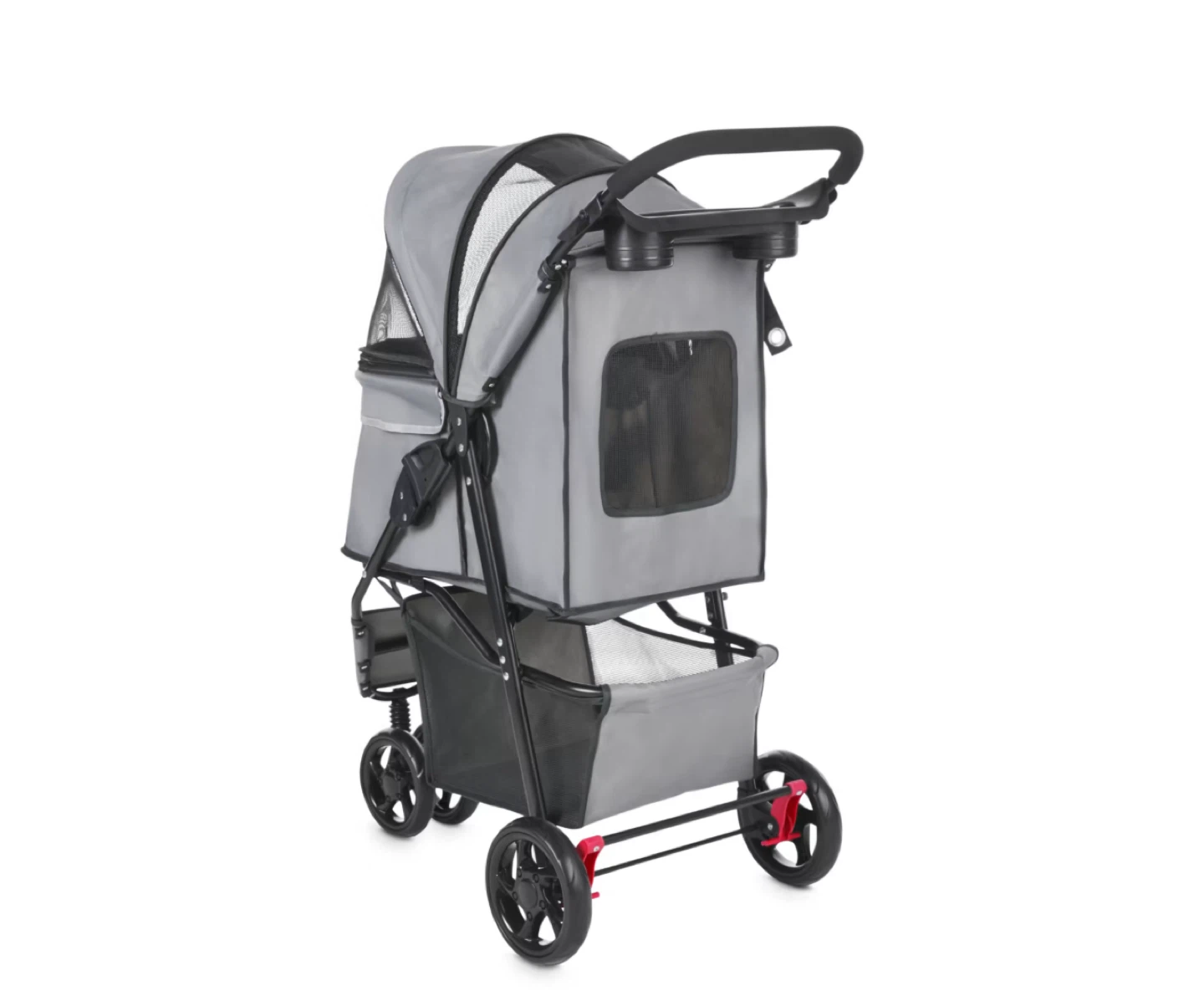 Gray Pet Stroller with Storage Basket