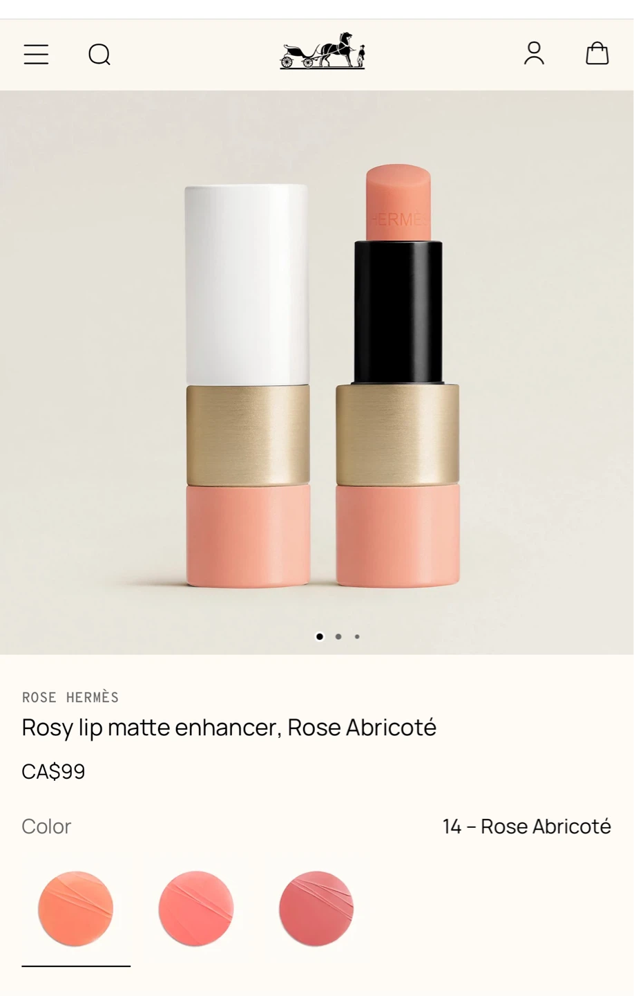 Hermès Rosy lip matte enhancer, Rose Abricoté