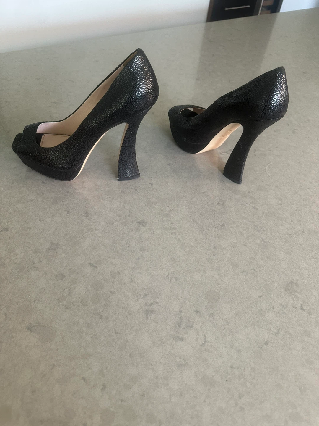 Miu Miu Black Peep-Toe Platform Heels Size 40