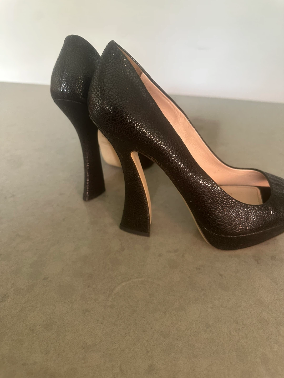 Miu Miu Black Peep-Toe Platform Heels Size 40 - photo 3