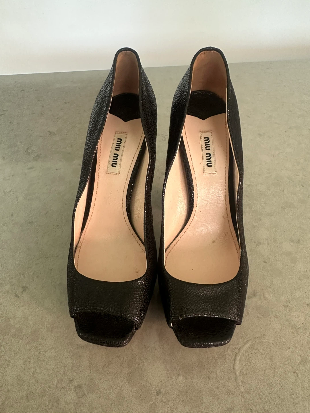 Miu Miu Black Peep-Toe Platform Heels Size 40 - photo 5