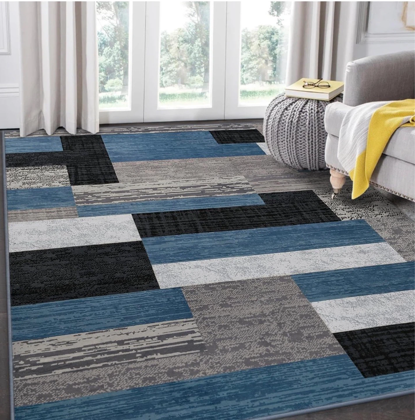 Modern Geometric Patchwork Area Rug, 6x9 Blue - photo 2