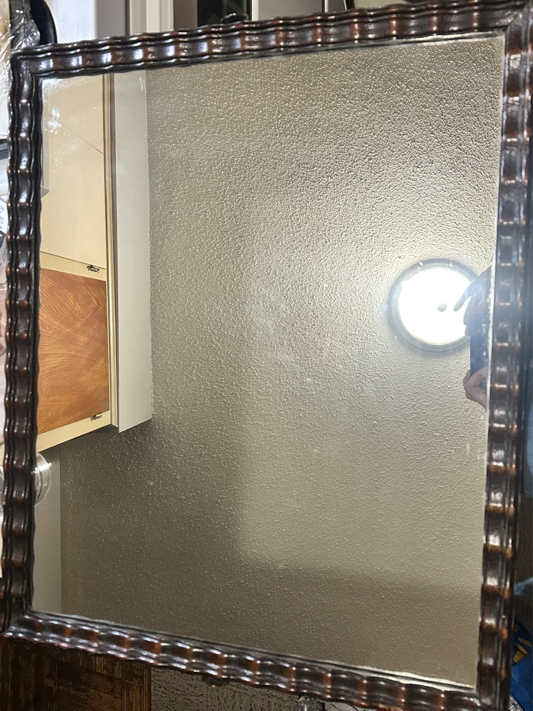 Antique Oak Wavy Edges Dresser Mirror Rare