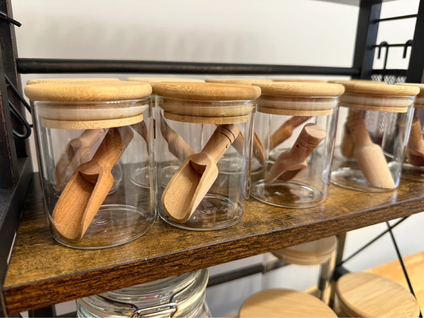 Metal and wood stand with Glass Jars with Bamboo Lids and Scoops - photo 3