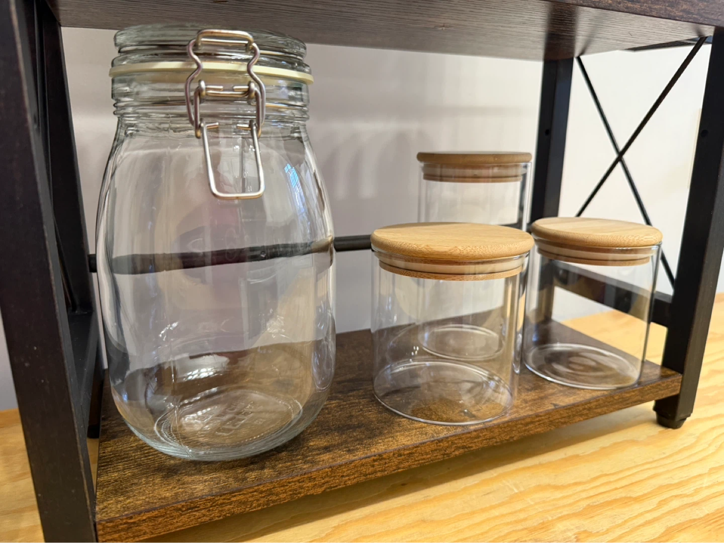 Metal and wood stand with Glass Jars with Bamboo Lids and Scoops - photo 4