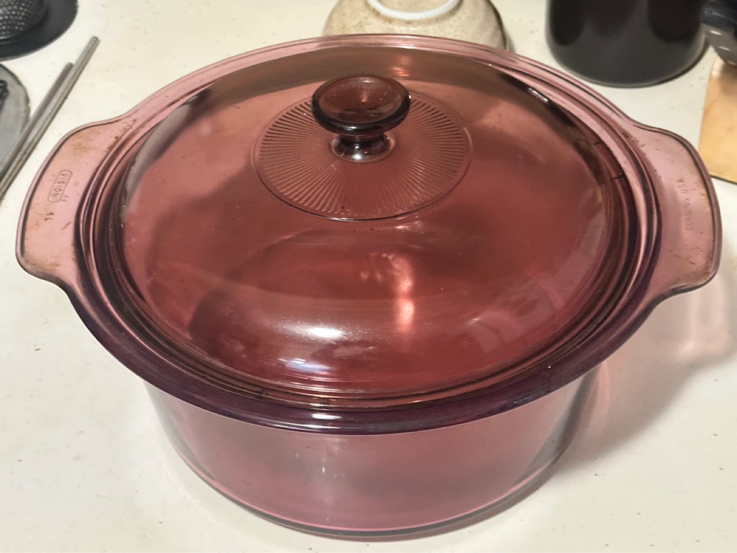 vintage Corning Visions 5-quart cranberry glass Dutch oven - photo 2
