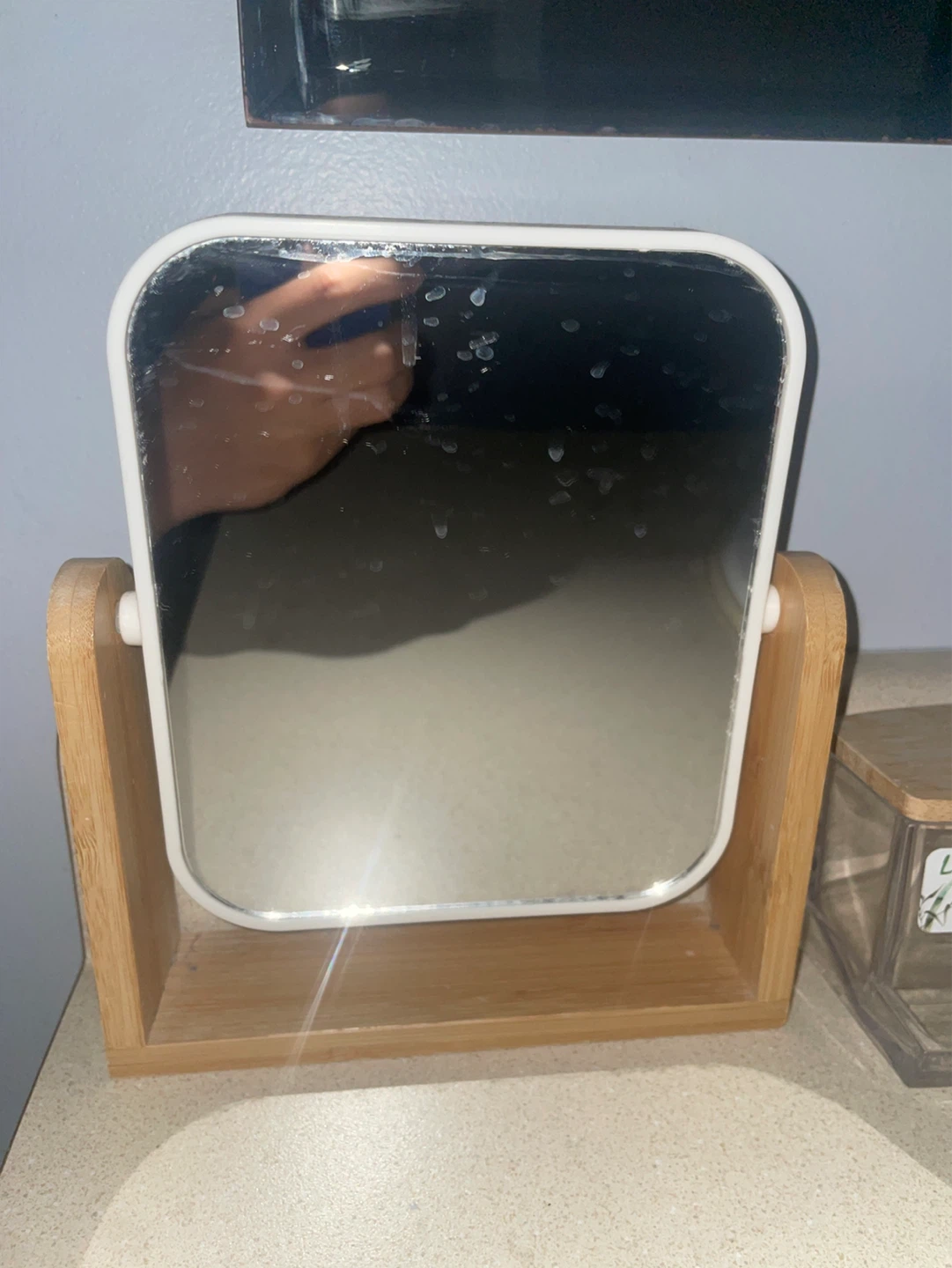 Square Vanity Mirror with Wood Base