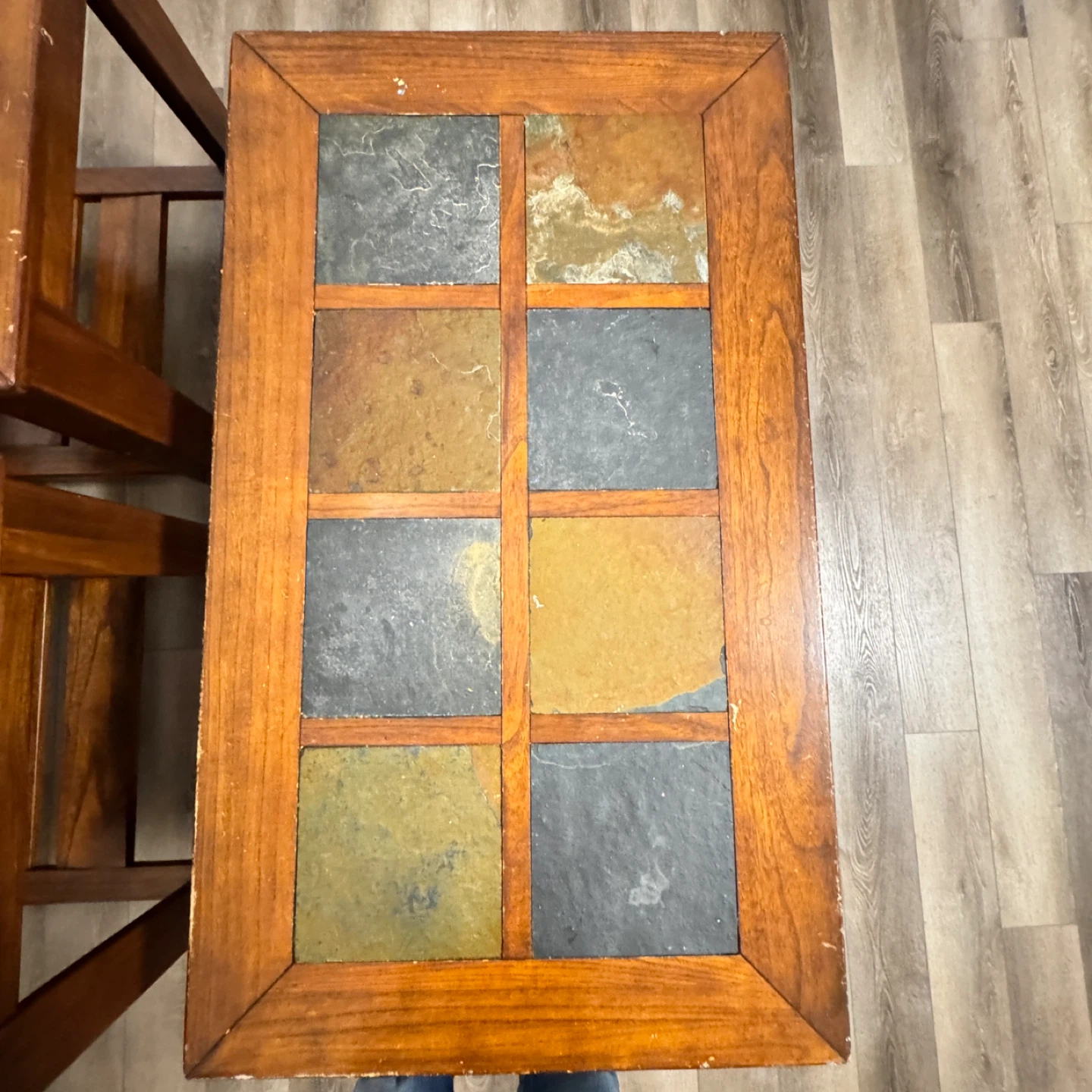 Set of 3 Wood and Slate Accent Tables - photo 3
