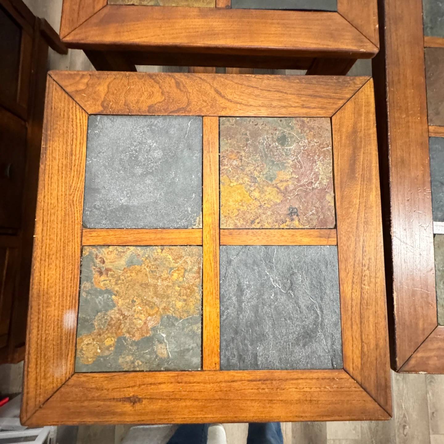 Set of 3 Wood and Slate Accent Tables - photo 4