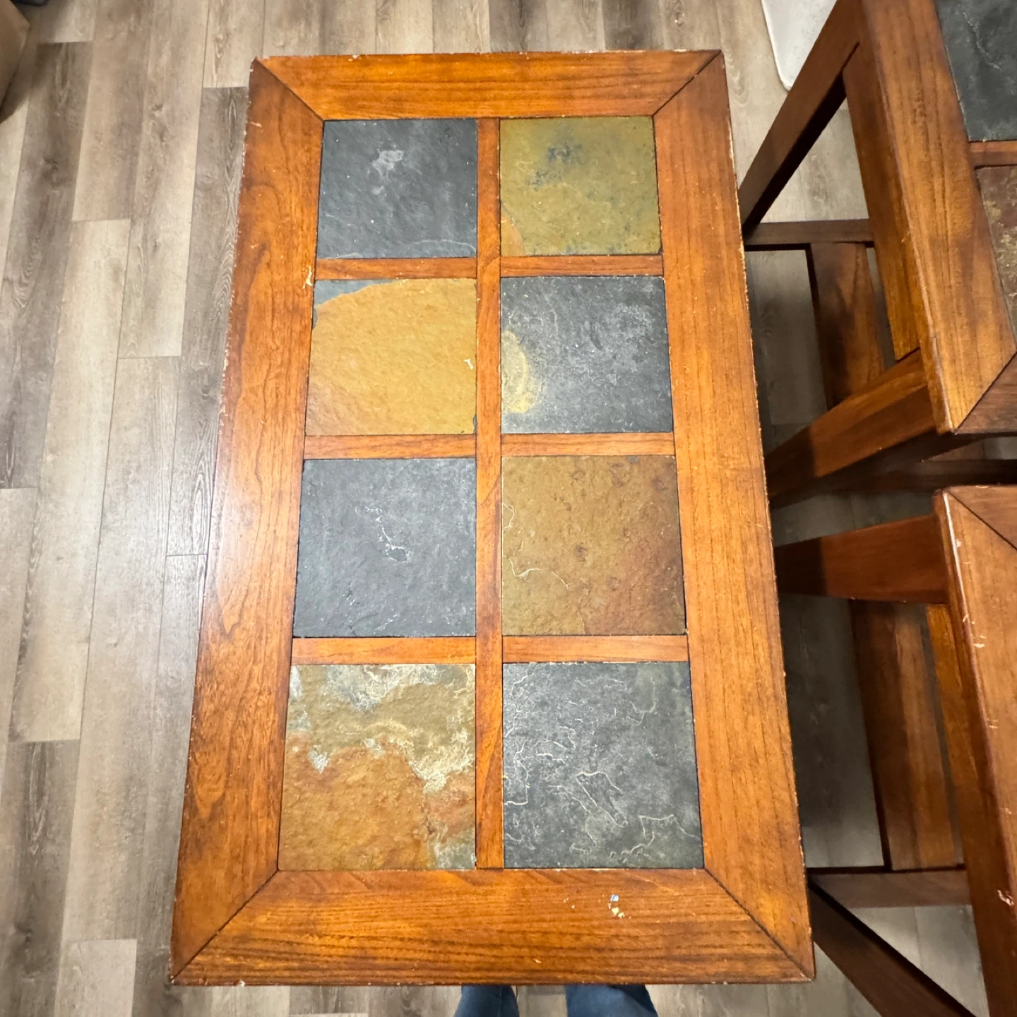 Set of 3 Wood and Slate Accent Tables - photo 5