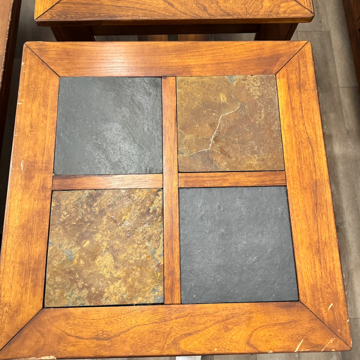 Set of 3 Wood and Slate Accent Tables - photo 2