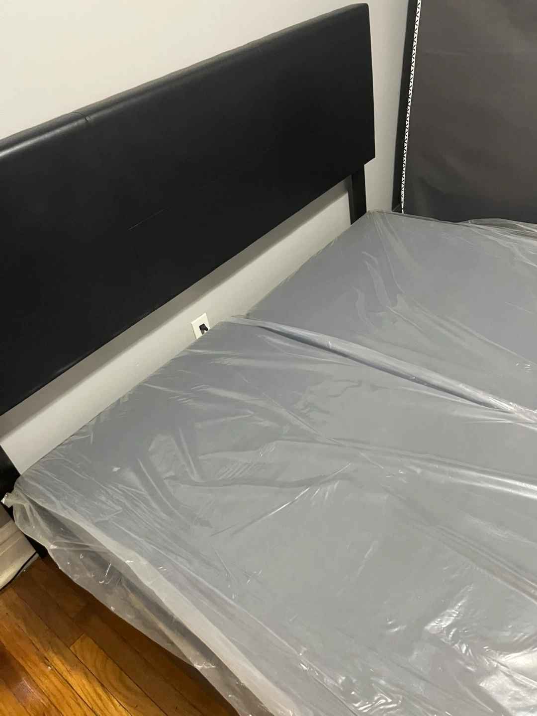Black Faux Leather Headboard Bed Frame with two Mattresses - photo 2